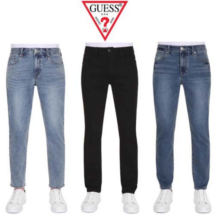 게스Guess 게스 남자 청바지 일자핏 스판진 데님 미디엄블루 연청 블랙진
