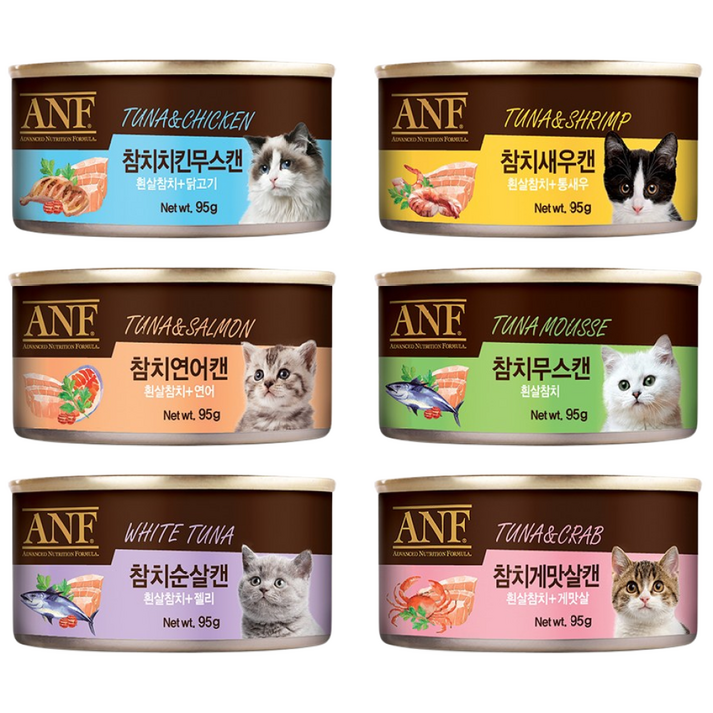ANF 고양이 캔 간식 모음 참치 치킨 순살 새우 게맛살 무스 CAN 버라이어티 믹스, ANF 캔 고양이 간식 Mix 맛별 4개씩G 총, 24개