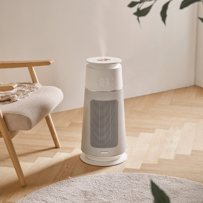 프롬비 미스트 히터팬 2in1 자동회전 PTC 전기온풍기 가습기, 단일상품, 크림화이트