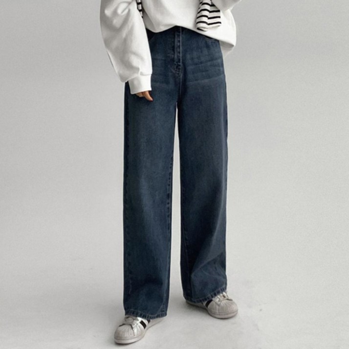 여성용 150/160 키작녀 크로프 데님 와이드 롱 팬츠