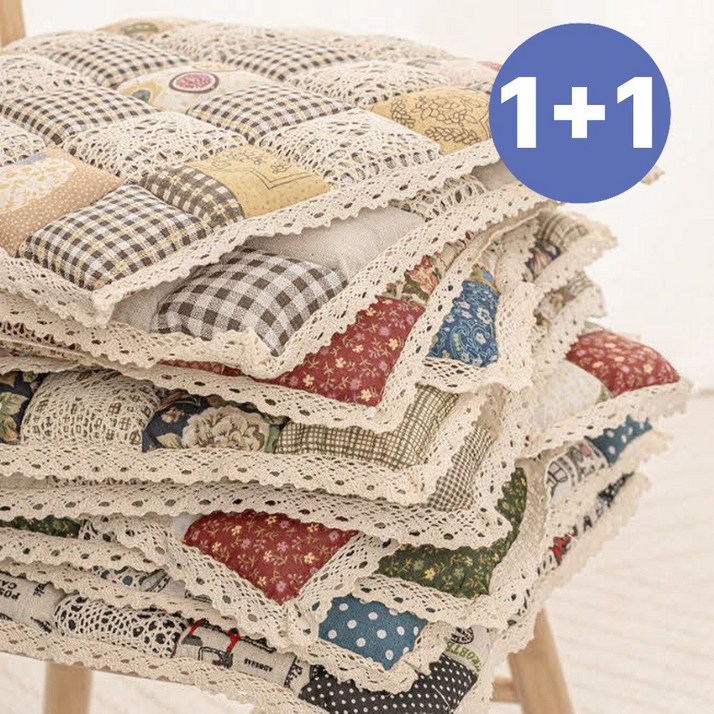 루나뷰링 1+1 끈달린 식탁 의자 면 방석 쿠션 논슬립 프릴 2p