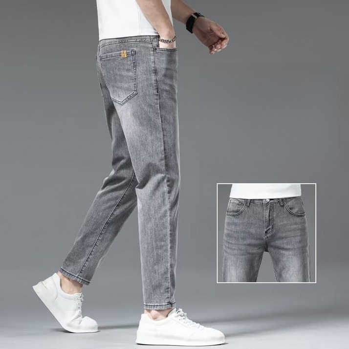 여름 얇은 나인포인트 청바지 남성 슬림핏 아이스 실크 바지