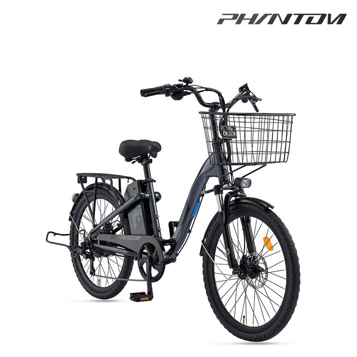 삼천리 2026 24 팬텀 시티 전기자전거 파스 스로틀겸용 시티형 바구니 자전거, 펄 차콜, 알루미늄