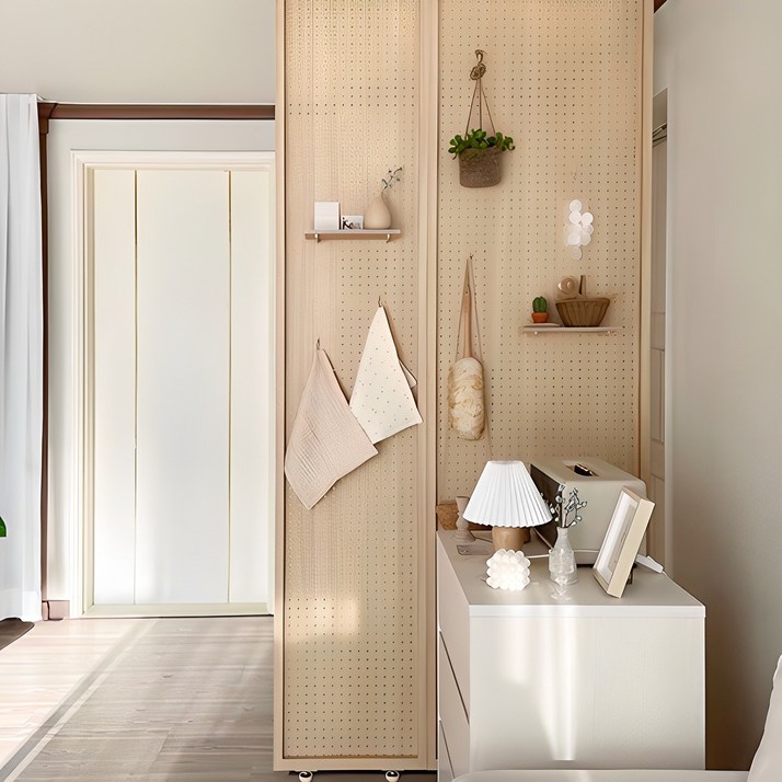 우드레이 셀프 가벽 타공판 파티션 인테리어 원목 파티션 주방 사무실 침실 거실 원룸 현관 공간분리 나무 우드 가림막 칸막이 가벽 만들기, 화이트