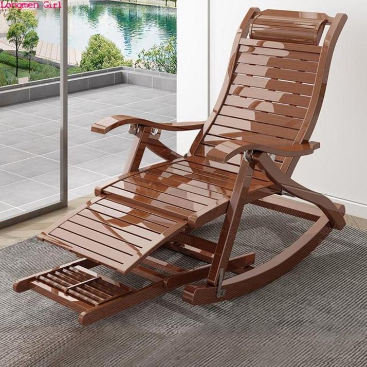 파라솔의자 다기능 접이식 대나무 흔들리는 안락 의자 야외 정원 가구 휴대용 일광욕 여행 침대 Deckchair 팔 포함