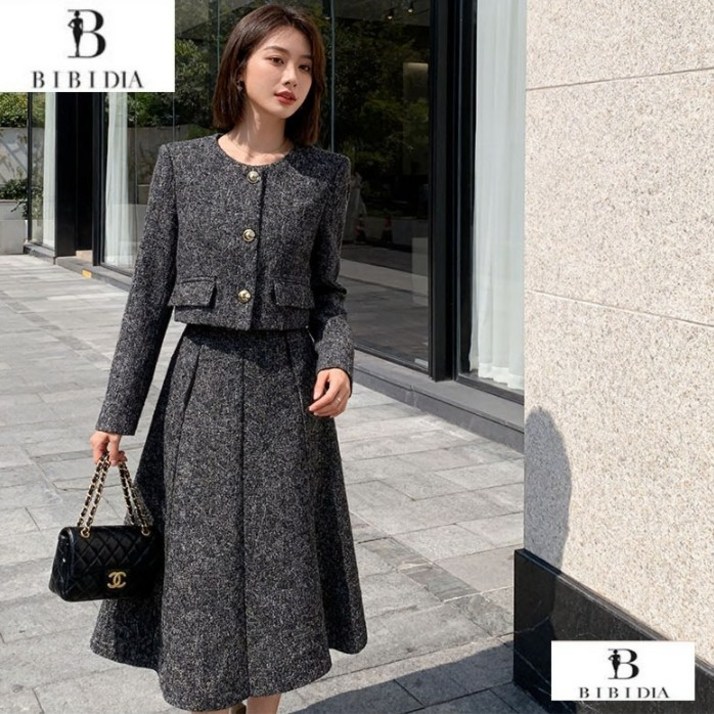 비비디아 여성 트위드 자켓 A라인 롱스커트 투피스 세트 하객룩 오피스룩 격식룩 5562