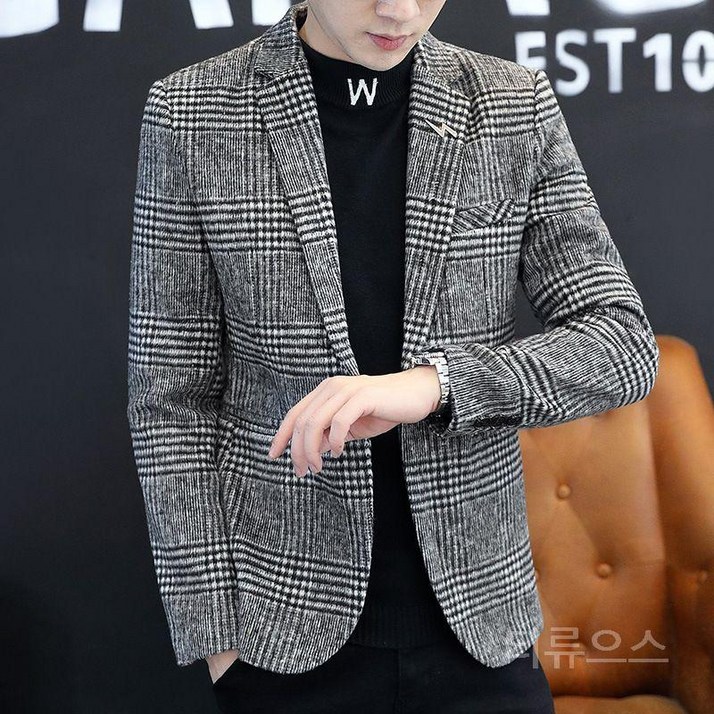 티류으스 남성용 콤비 자켓 헤링본 블레이저 투버튼 패턴 ZA