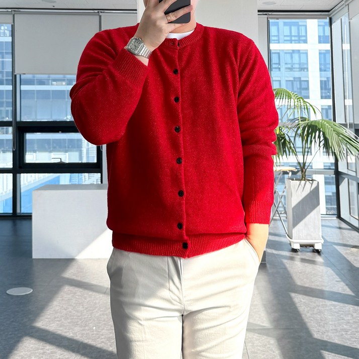 룩플레인 울 원단 세련된 라운드 니트 가디건 10color