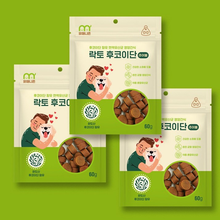 강아지 유산균 간식 휴매니존 락토 후코이단 츄어블 3개, 3개