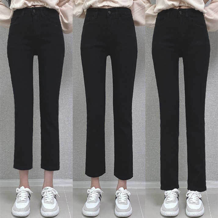 제이엠스타일 [숏/중/롱] S~2XL 봄 가을 여성 블랙 스판 일자 바지 허리밴딩 여자 청바지 빅사이즈 검정 면팬츠 키작녀 키큰녀 여름