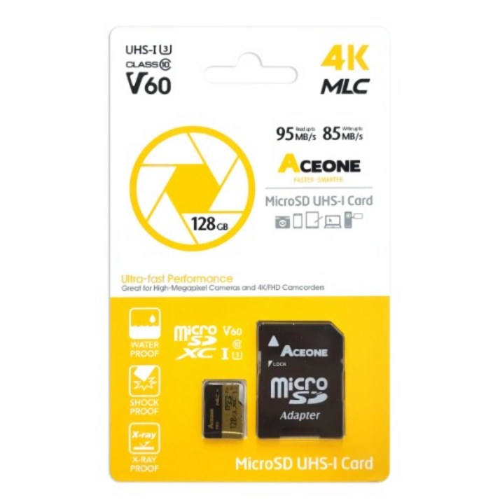 에이스원 MLC 마이크로SD 128GB 4K U3 V30 TF 액션캠 캠코더, 128GB, 1개