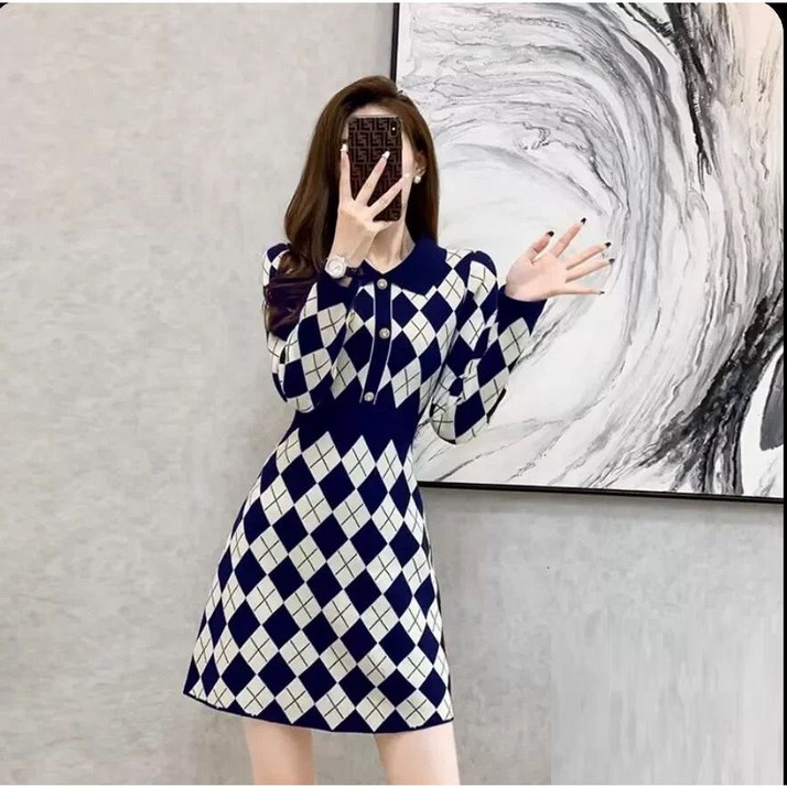 예니브 여성 가을겨울 작은키 리본 니트 스웨터 드레스  A라인 원피스