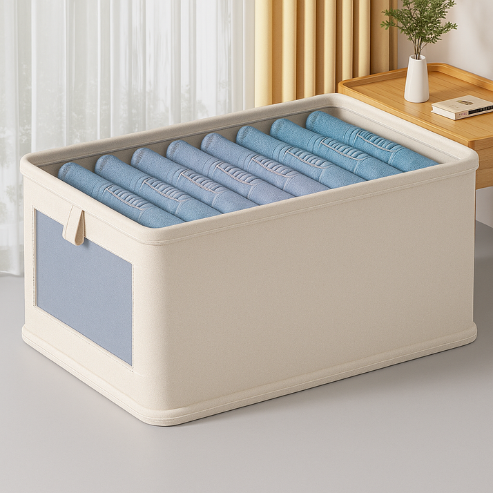 하스몰 통풍잘되는 마소재 고급 접이식 옷정리함 리빙박스, 크림베이지, 3개