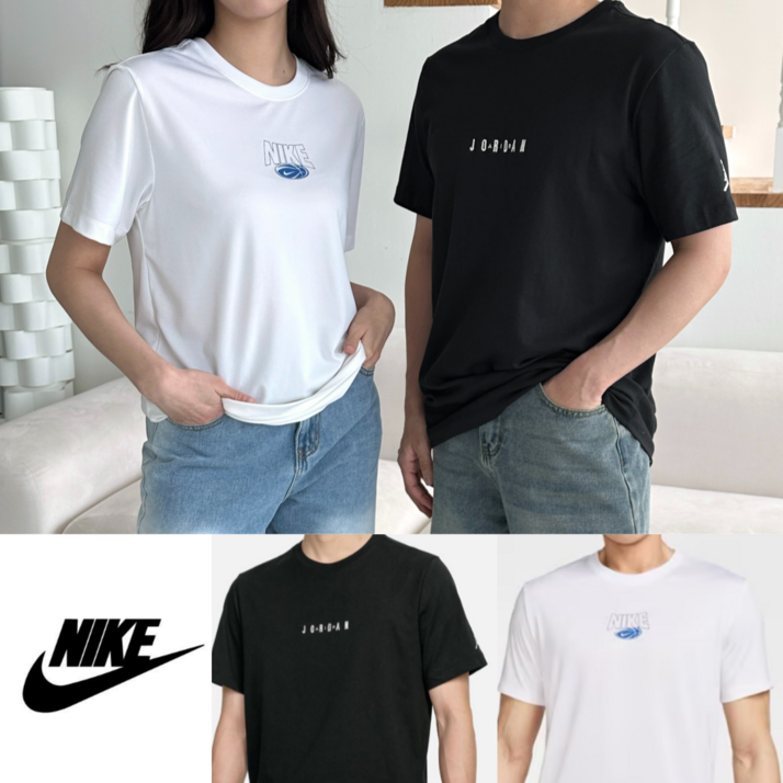 정품보장 나이키 NIKE 반팔티 블랙 화이트 조던 기능성 운동 일상 데일리 티셔츠 with VIVAJS