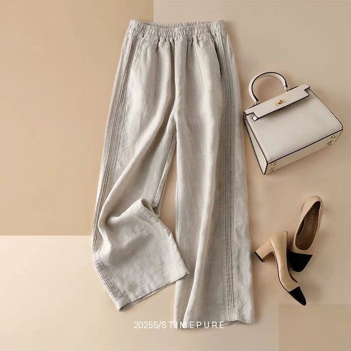 여성 시원 편안 면 마 소재 오버핏 바지 프리미엄 소프트 캐주얼 린넨 와이드 팬츠