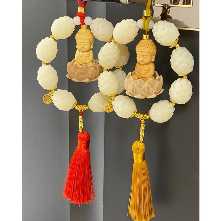 차량용 불교 불상 연꽃 소원성취 재물운 무사고 기원 사고방지 동자스님 차걸이 장식품 풍수 행운템, 1개, 빨강