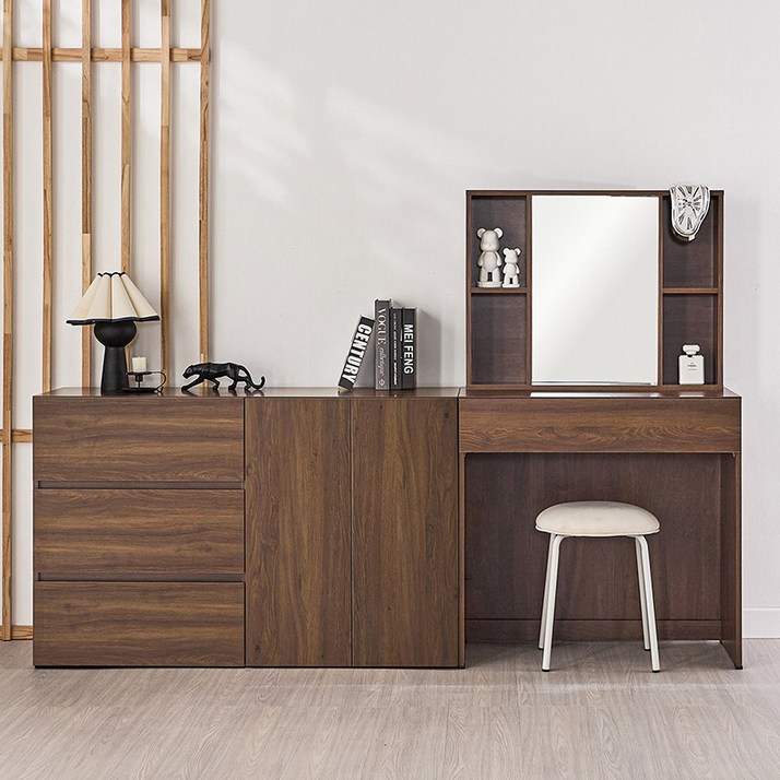 사월의가구 화장대 수납형 콘솔 화장대 세트 (거울포함) 스퀘어 입식 화장대 1200 2도어 3단 서랍장 세트, 월넛브라운(1200 2도어 서랍장 포함)
