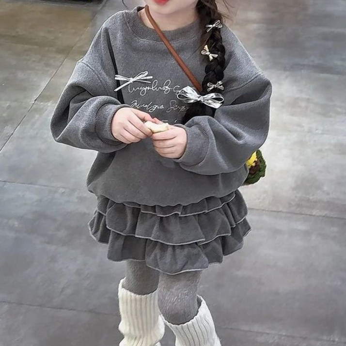 여아 러블리 도톰 맨투맨 캉캉스커트 투피스 세트 아동 외출룩 상하복