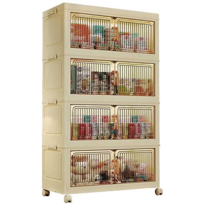 Ageye 대형 접이식 폴딩 리빙박스 수납함 이동식 접이식 수납장 가정용 다용도 옷 수납장, 투명한 4 개의 층