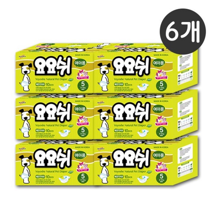 요요쉬 여아용 네츄럴 애견 기저귀, 중형, 6팩