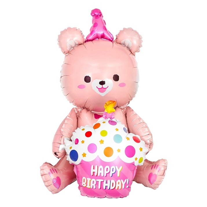 파티짱 컵케이크 곰돌이 생일 파티 호일 은박 풍선, 핑크