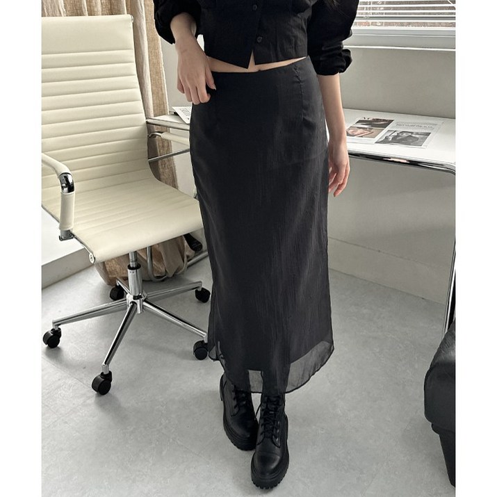 쉬폰 레이어 뒤트임 슬릿 레이어드 롱스커트