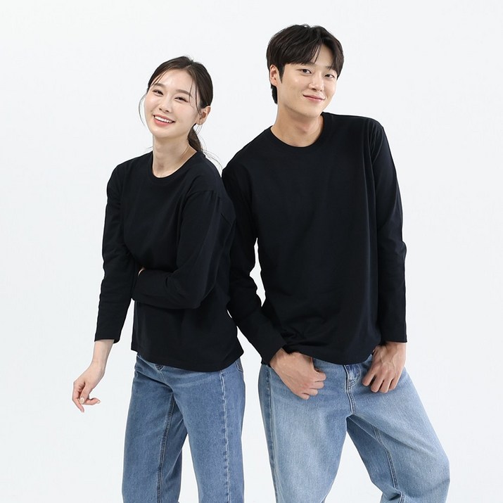 굿유 남녀공용 20수 라운드 긴팔 국내생산 티셔츠 기본티 검정티 긴팔티 무지티 면티 쭉티 블랙 2P 11