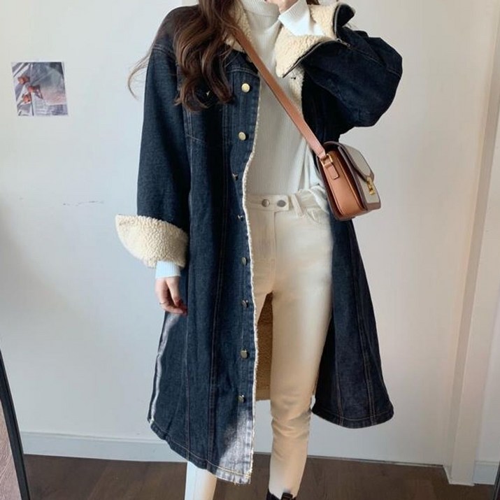 롱 코트 데님 자켓 블랙  스타일리시한 겨울 패션 아이템