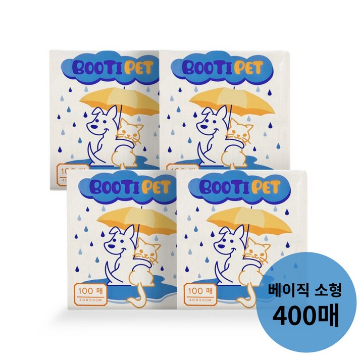 부티펫 강아지 로고무늬 배변패드 소형 400매,베이직 강아지패드 20g,SAP 2g, 4개, 100매