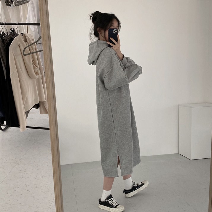시연 가을 겨울 후드 원피스 슬림 루즈핏 긴팔 티셔츠