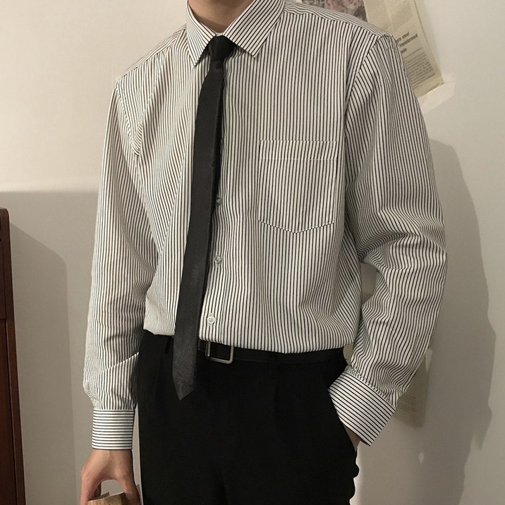 엘쏘 남성용 스트라이프 루즈핏 카라 코튼 긴팔 남방 셔츠