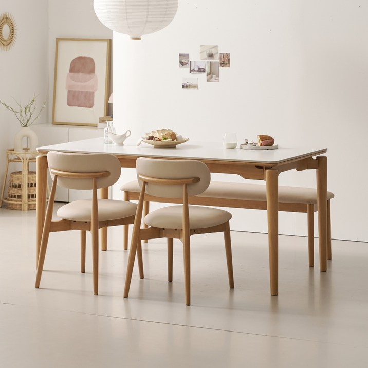 시에나 포세린 세라믹 식탁 1400 + 의자 2p + 벤치 세트 4인용 방문설치