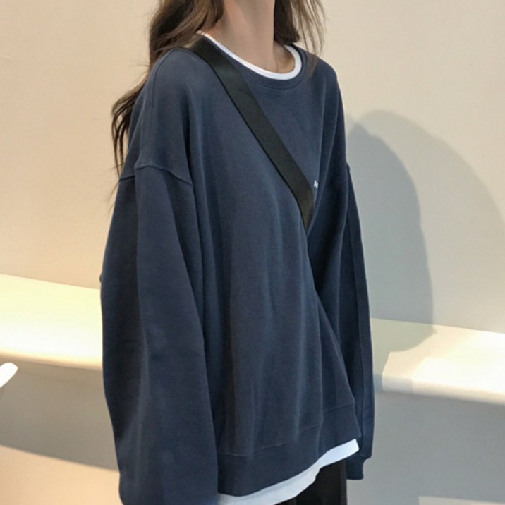 더플로우커머스 여성용 베이직 루즈핏 심플 레터링 맨투맨