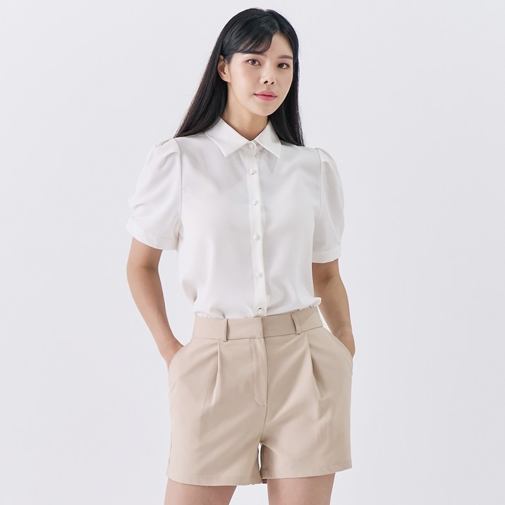 인비비드 여성용 로지 콩단추 어깨 퍼프 반팔 크롭 블라우스 F07I7ib5212