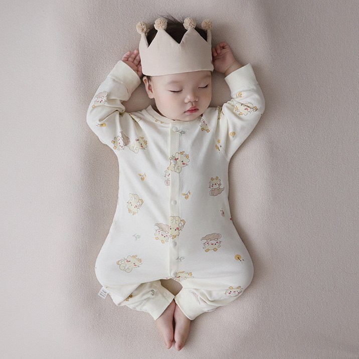 베베니즈 베이직 순면 패턴 긴팔 우주복