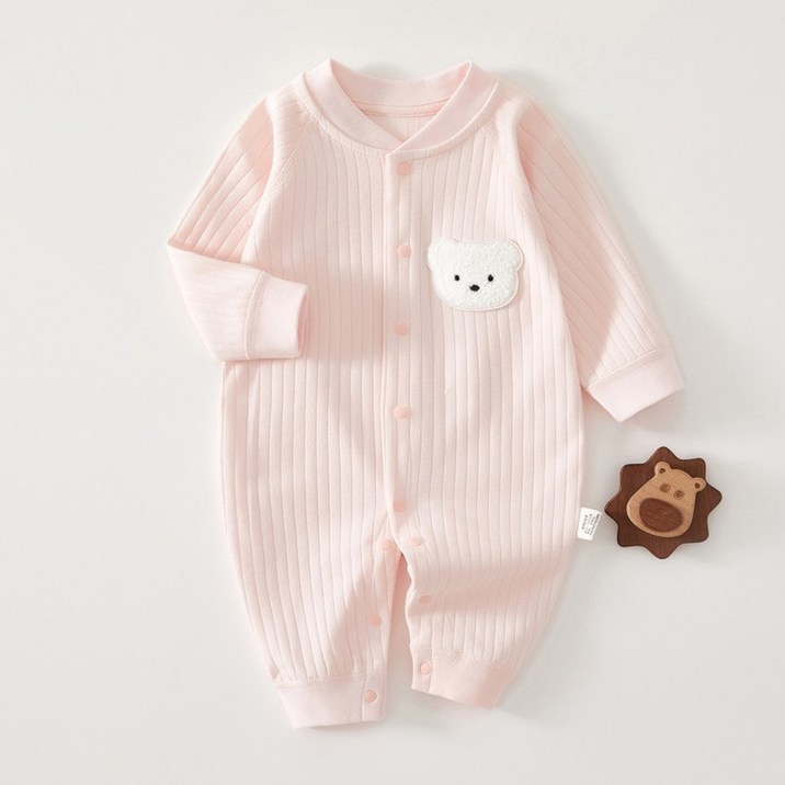 베베니즈 신생아용 왕곰돌이패치 골지 순면 우주복