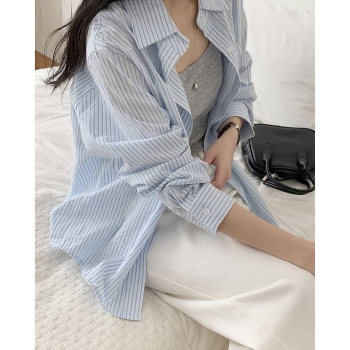 [S~2XL사이즈]데일리 여성 스트라이프 셔츠 긴팔 남방 카라셔츠 빅사이즈 루즈핏 오버핏 간절기