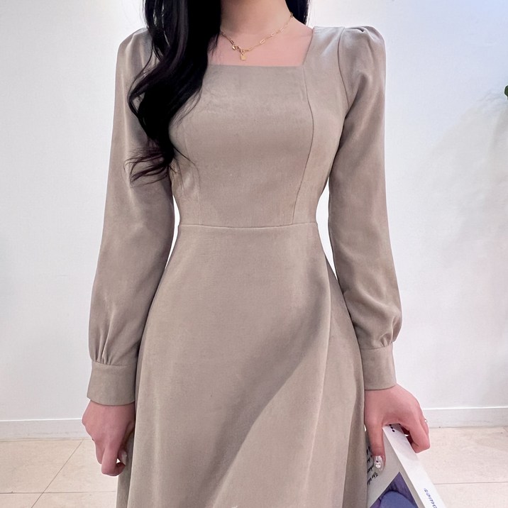 투디 스웨이드 스퀘어넥 플레어 롱원피스, 3color