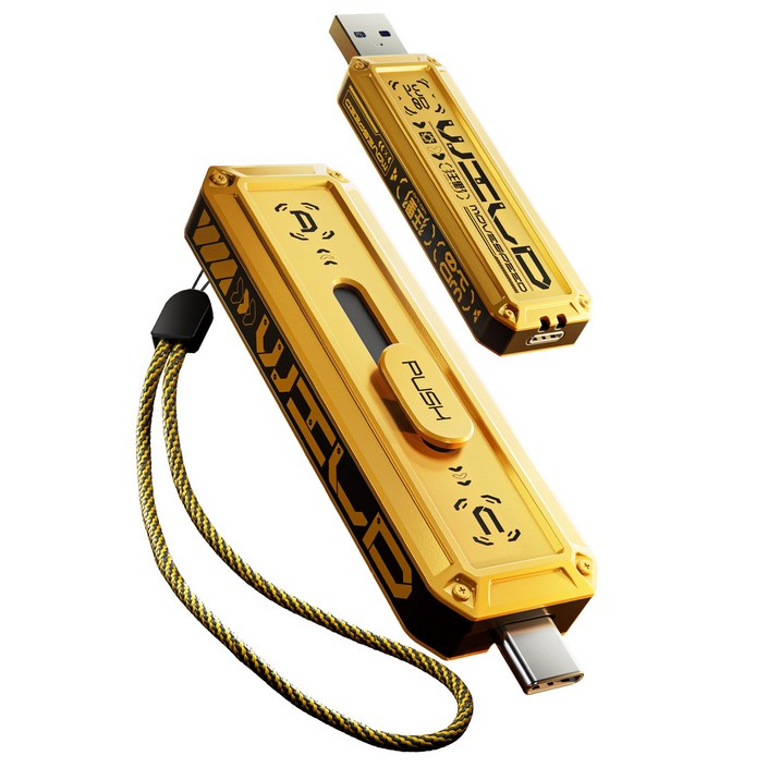 MOVESPEED WD10 1090MB/s USB 3.2 Gen2 C타입 플래시 드라이브 듀얼 인터페이스 외장SSD, 금속 재질, 노란색, 256GB