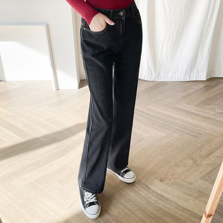 토마토팩토리 여성용 하이웨이스트 와이드 일자 데님 팬츠