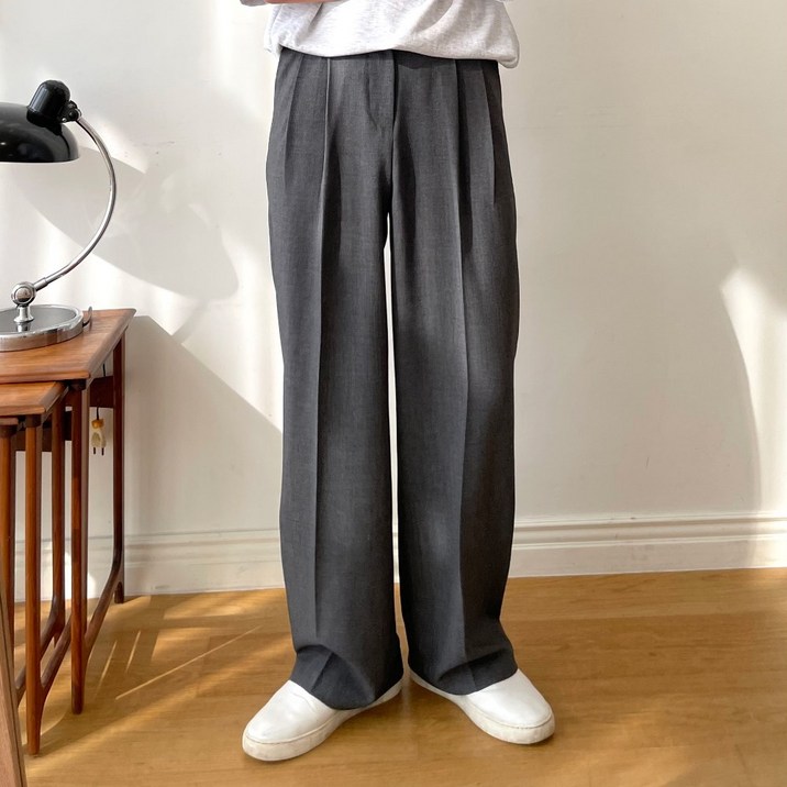 르위 남자 베이직 슬랙스 롱다리 팬츠 투턱 와이드 빅사이즈 구김방지 링클프리