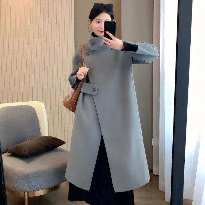 TIMEPURE 여성 프리미엄 하이넥 긴 코트 클래식하고 모던한 실루엣 세련된 따뜻한 아우터 오피스룩과 캐주얼 룩