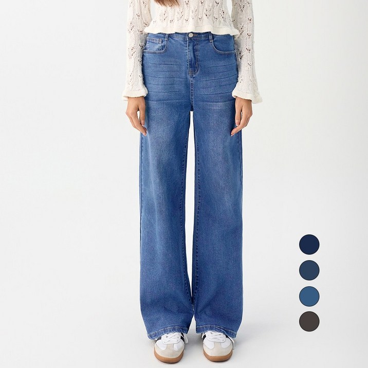 엘블로썸 여성 [숏,기본,롱] 스판 와이드 허리편한 히든밴드 청바지