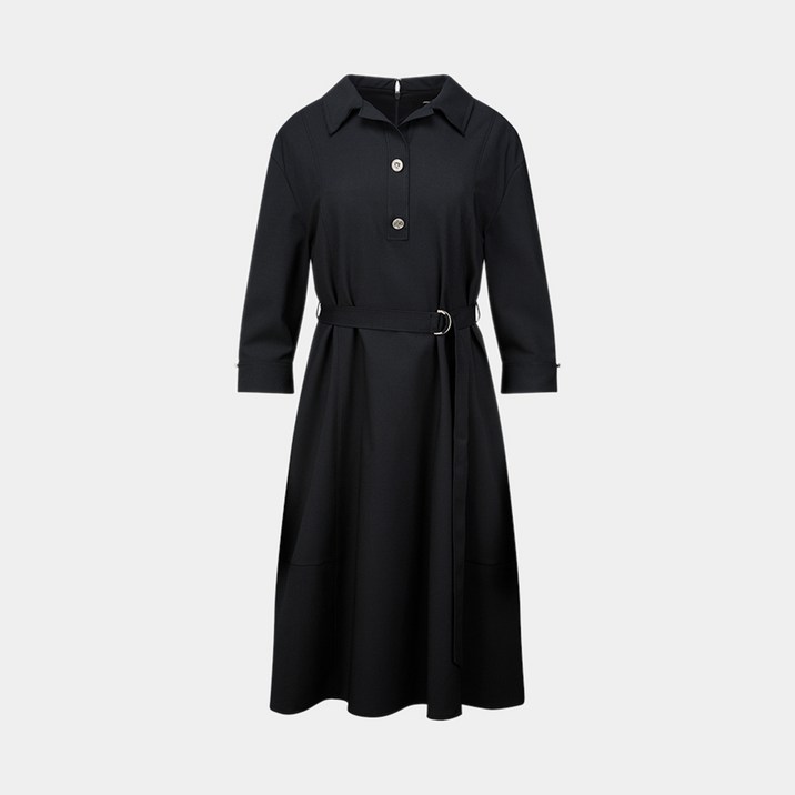 [요하넥스] 카라 벨티드 슬림 플레어 원피스