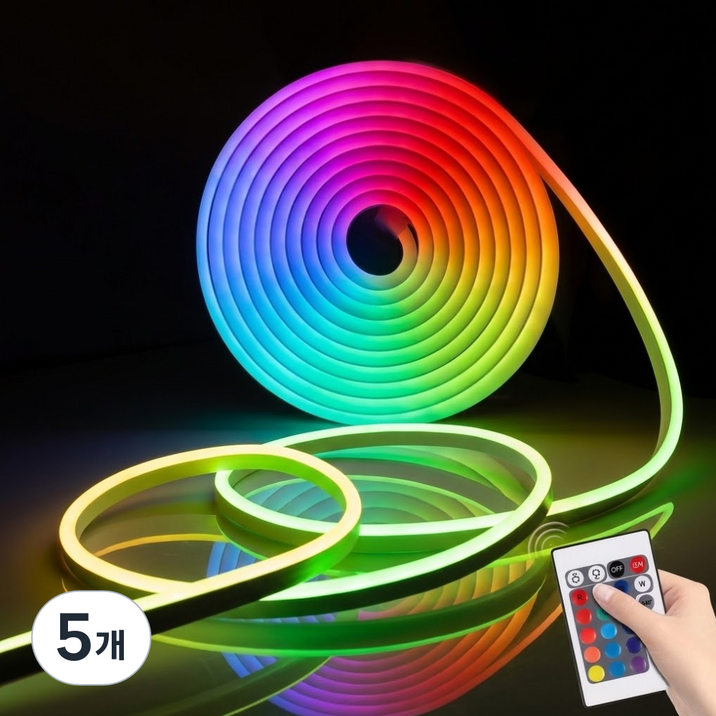 원그리드 RGB 네온플렉스 USB LED 스트립 5m 잘라쓰는 줄조명, 5개, RGB