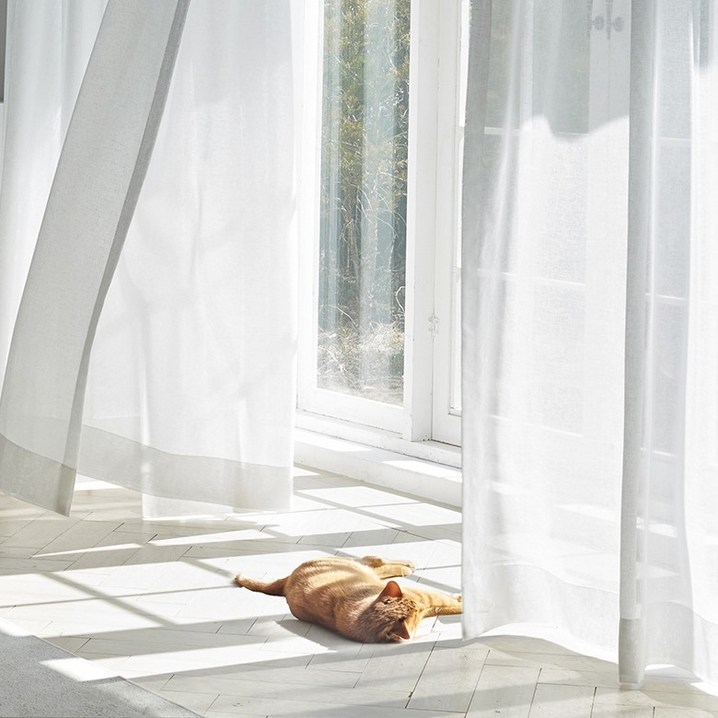 홈인홈 이지워시 스탠다드핏 높이조절 시어린넨 나비주름 커튼 2p