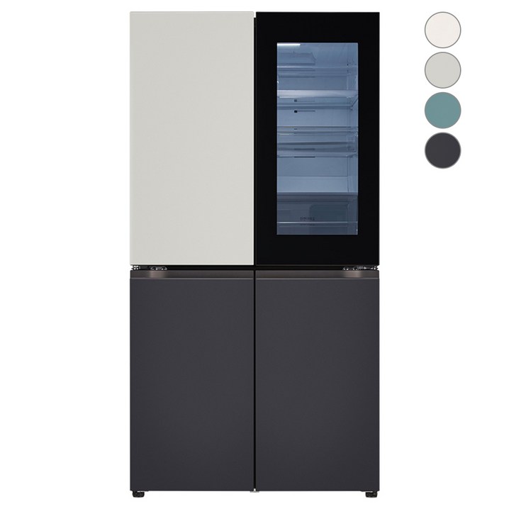 색상선택형 LG전자 디오스 오브제컬렉션 노크온 4도어 냉장고 메탈 870L 방문설치, T873MGB312, 그레이상, 블랙하