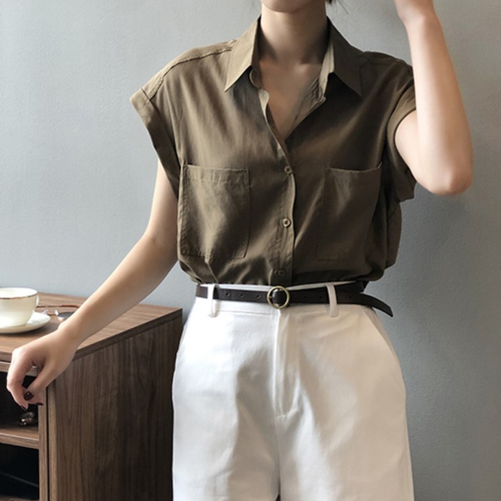 블랙스완 여성용 루즈핏 민소매 반팔 셔츠
