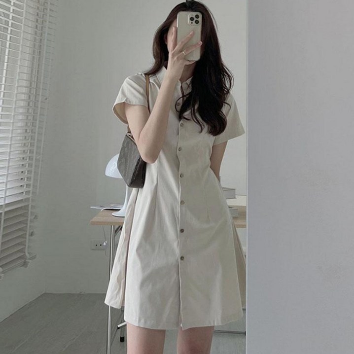 안다로미 카라넥 버튼 쁘띠 남방원피스