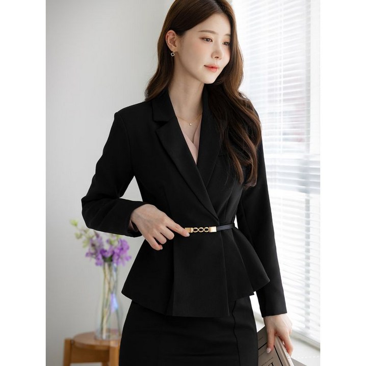 시크라인XXL까지 세린다 골드 벨트 페플럼 자켓 가을 하객룩 오피스룩 모임룩 격식룩 자체제작 빅사이즈